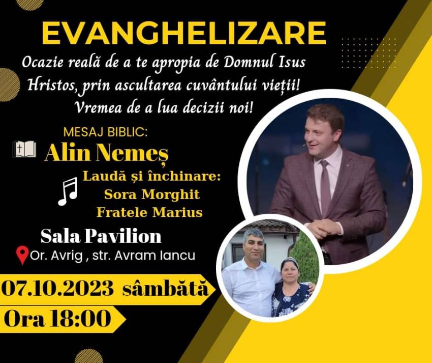 Evanghelizare cu Alin Nemeș la Sala Pavilion Avrig