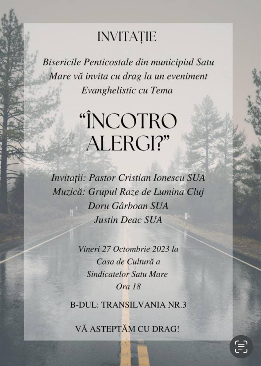 Eveniment evanghelistic cu Cristian Ionescu la Casa de Cultură a Sindicatelor Satu Mare