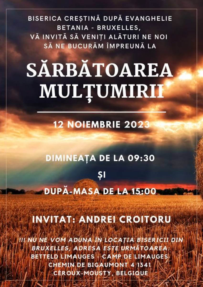 Sărbătoarea Mulțumirii la Betania Betania Bruxelles