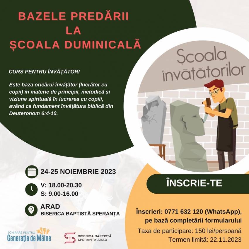 Cursul „BAZELE PREDĂRII LA ȘCOALA DUMINICALĂ” la Biserica Speranța Arad