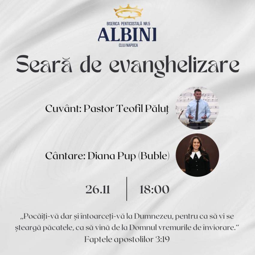 Seară de evanghelizare cu Teofil Păluț la Biserica Albini Cluj-Napoca