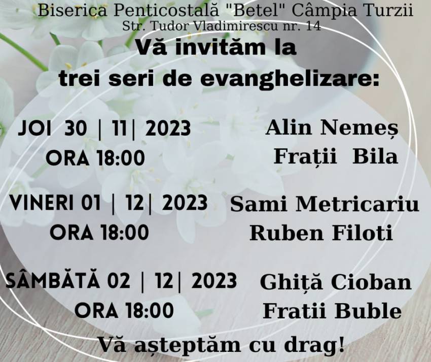Seri de evanghelizare la Biserica Betel Câmpia Turzii