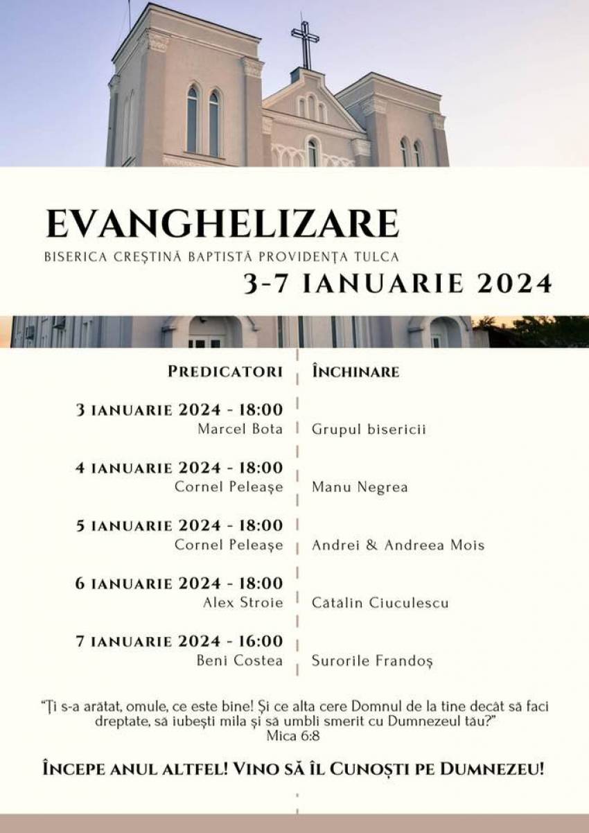 Seri de evanghelizare la Biserica Providenţa Tulca