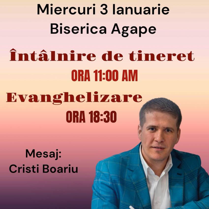 Întâlnire de tineret cu Cristi Boariu la Biserica Agape Bistrița