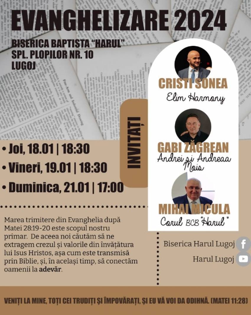 Seri de evanghelizare la Biserica Harul Lugoj