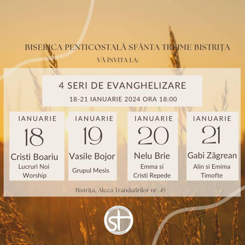 Seri de evanghelizare la Biserica Sfânta Treime Bistrița