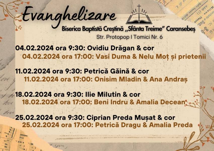 Slujbe de evanghelizare la Biserica Sfânta Treime Caransebeș