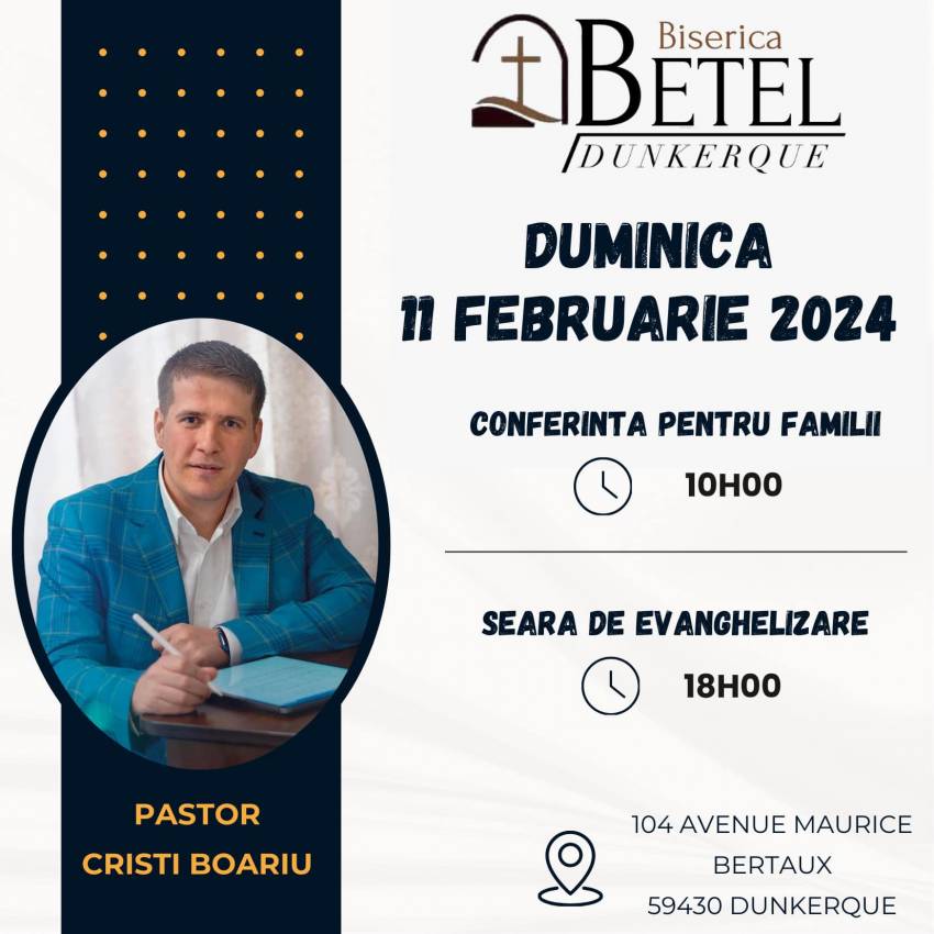 Conferință pentru familii cu Cristi Boariu la Biserica Betel Dunkerque