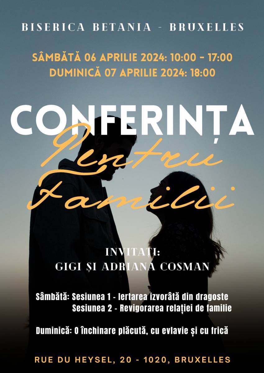Conferință pentru familii cu Gigi & Adriana Cosman la Biserica Betania Bruxelles
