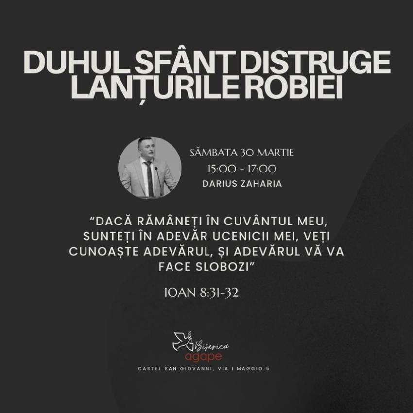 Conferință de tineret cu Darius Zaharia la Biserica Agape Castel San Giovanni