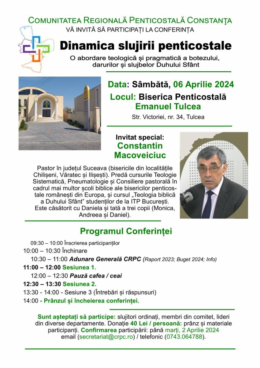 Conferință cu Constantin Macoveiciuc la Biserica Emanuel Tulcea