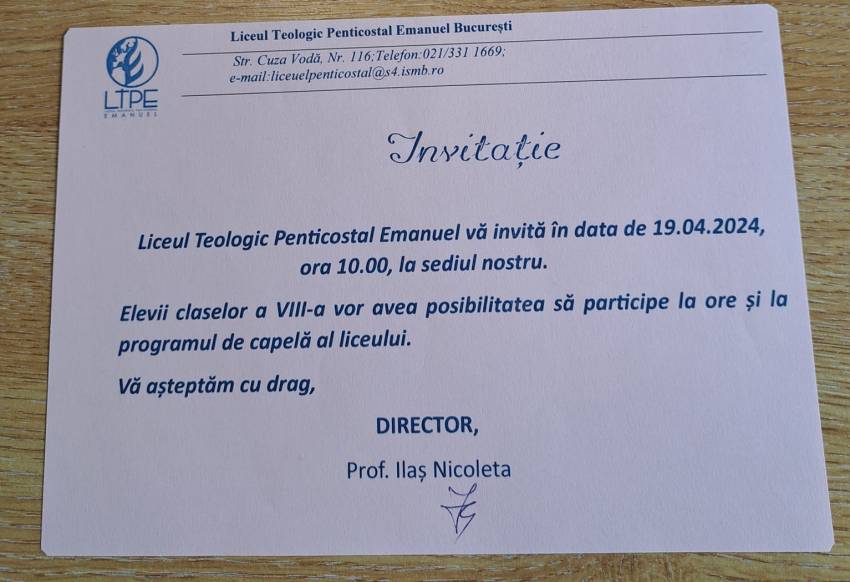 Ziua Porților Deschise la Liceul Teologic Penticostal Emanuel București