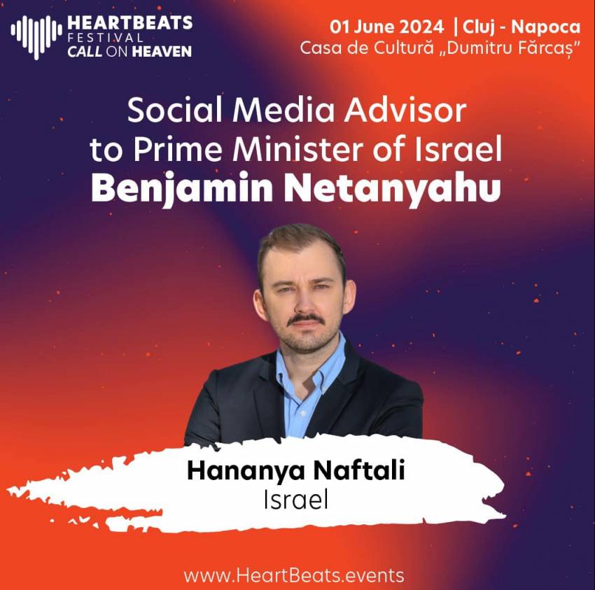 Hananya Naftali, consilierul social media al primului ministru al Israelului, va vorbi la Festivalul HeartBeats!