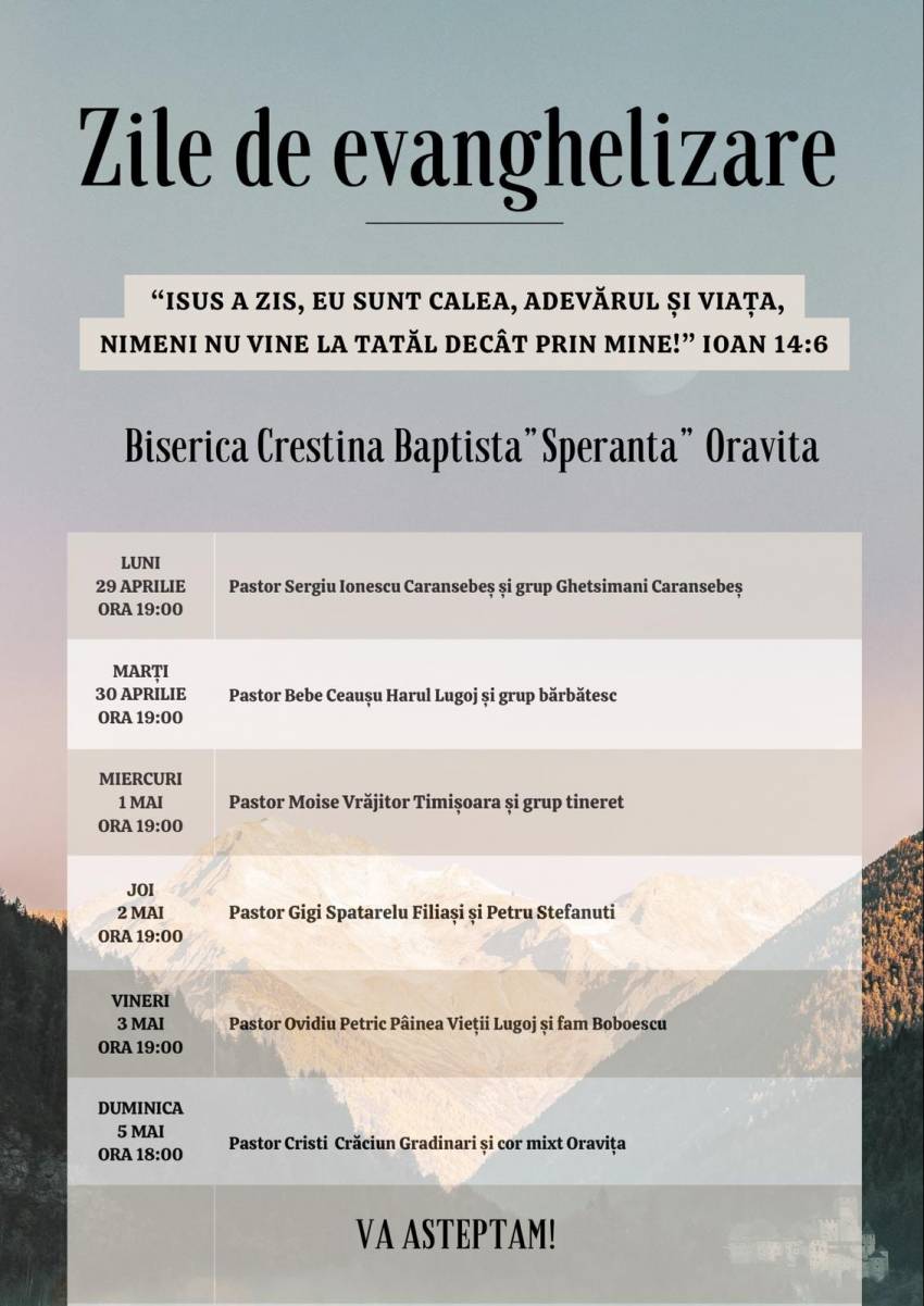 Seri de evanghelizare la Biserica Speranța Oravița