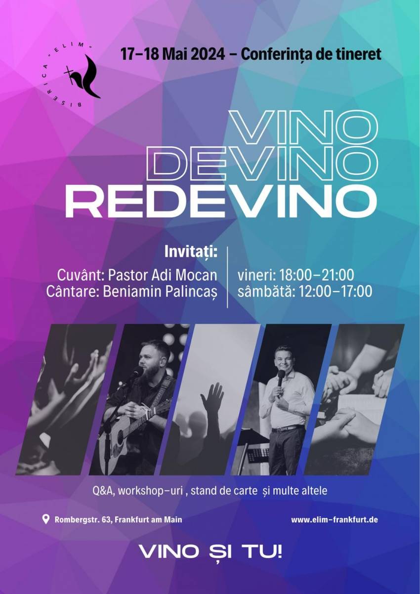 Conferință de tineret cu Adi Mocan și Beniamin Palincaș la Biserica Elim Frankfurt