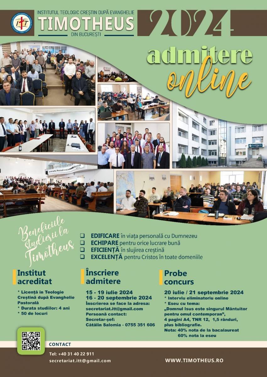 Admitere online 2024 la Institutul Teologic Timotheus București