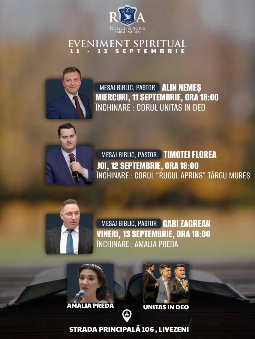 Seri de evanghelizare la Biserica Rugul Aprins Târgu Mureș
