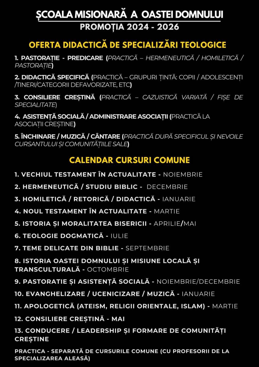 Școala Misionară a Oastei Domnului: OFERTA DIDACTICĂ 2024 - 2026