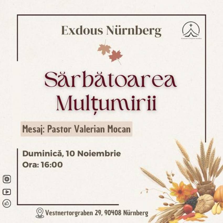 Sărbătoarea Mulțumirii la Biserica Exodus Nürnberg 