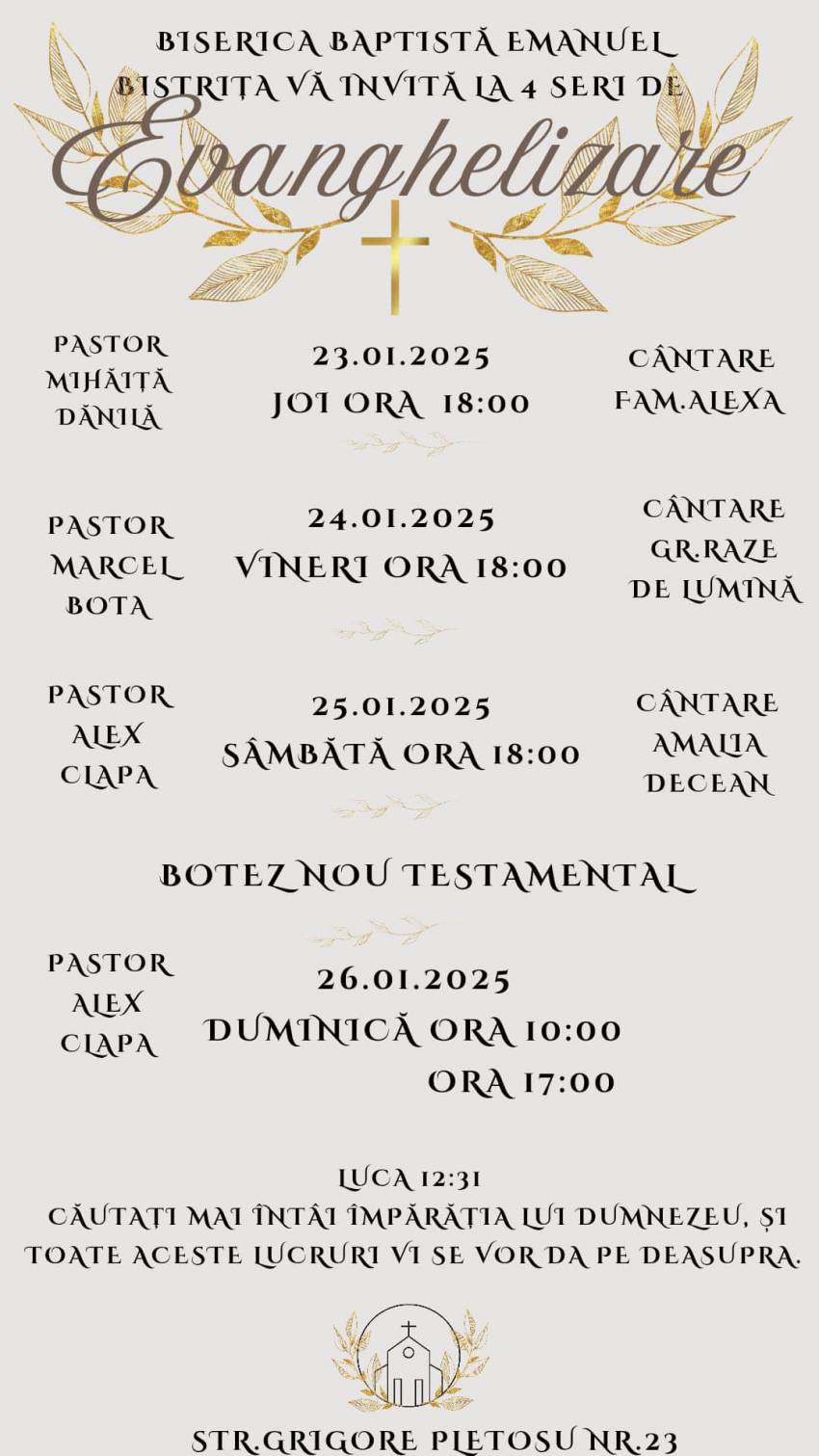 Seri de evanghelizare & Botez la Biserica Emanuel Bistrița