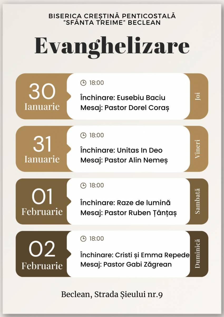 Seri de evanghelizare la Biserica Sfânta Treime Beclean