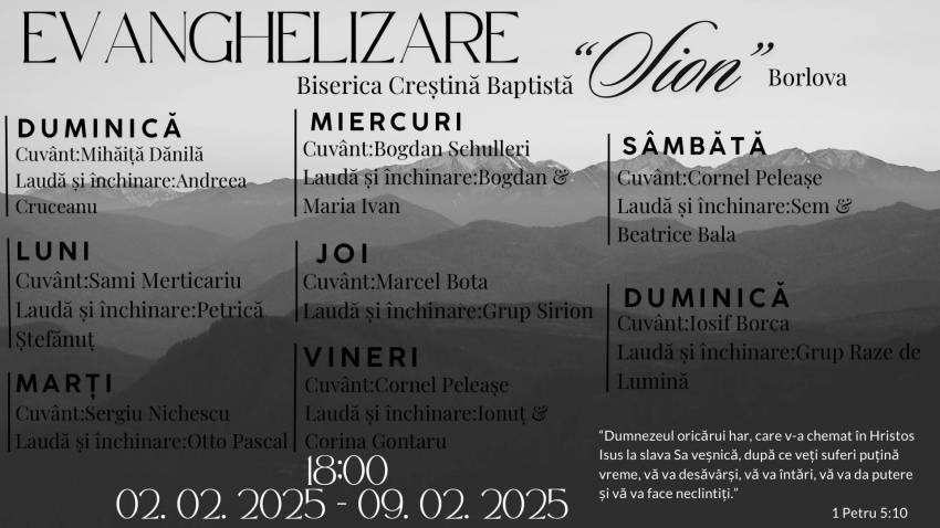 Seri de evanghelizare la Biserica Sion Borlova