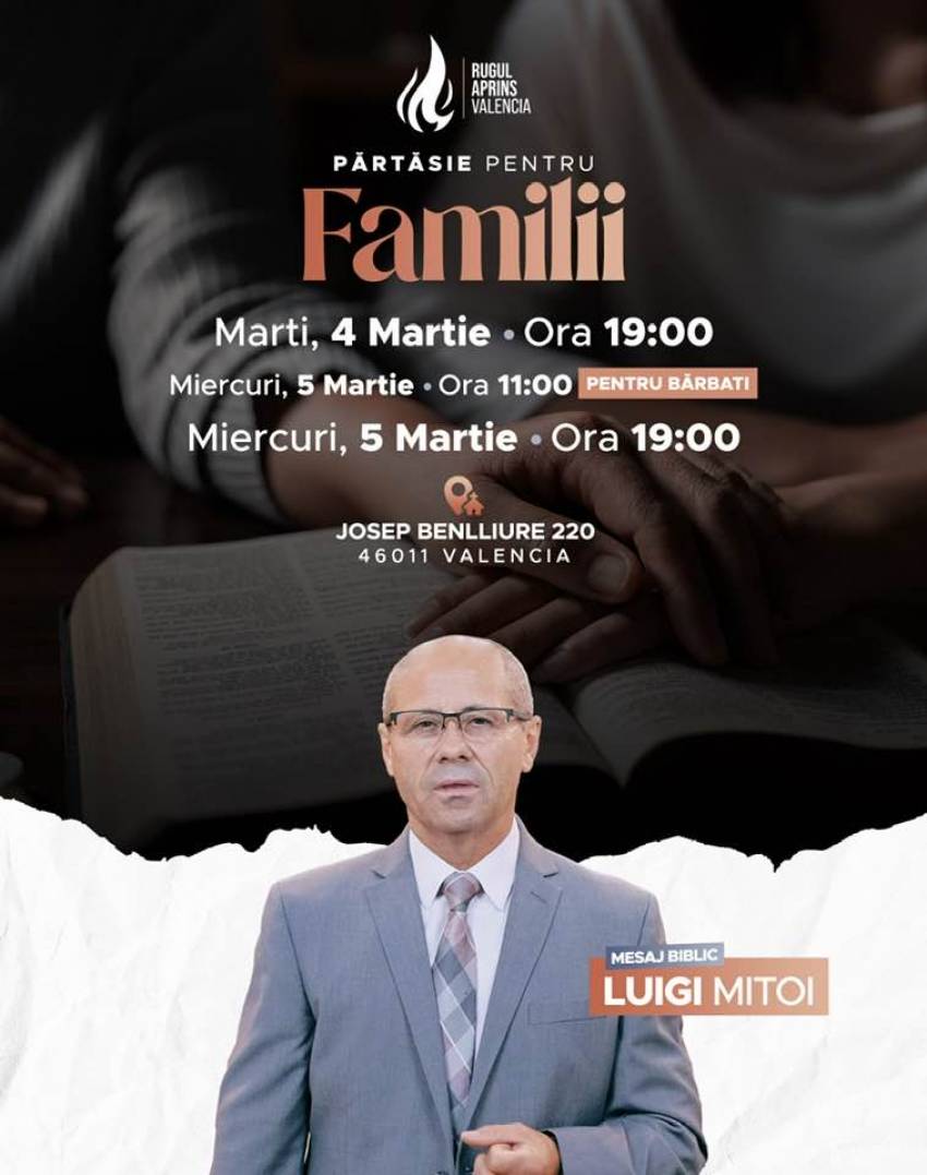 Conferință pentru familii cu Luigi Mițoi la Biserica Rugul Aprins Valencia 