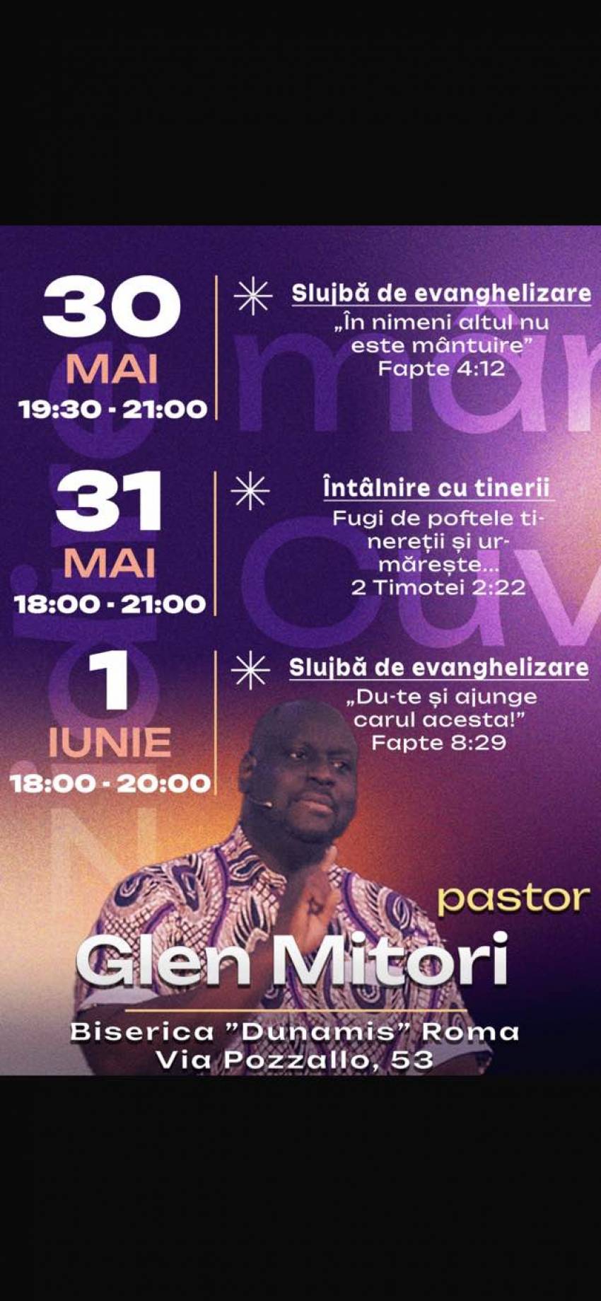 Glen Mitori la Biserica Elim Roma