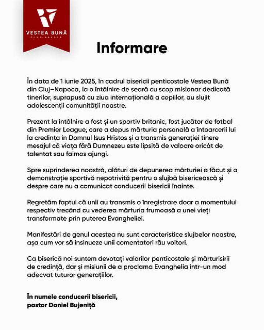 Biserica Vestea Bună Cluj-Napoca: Informare!