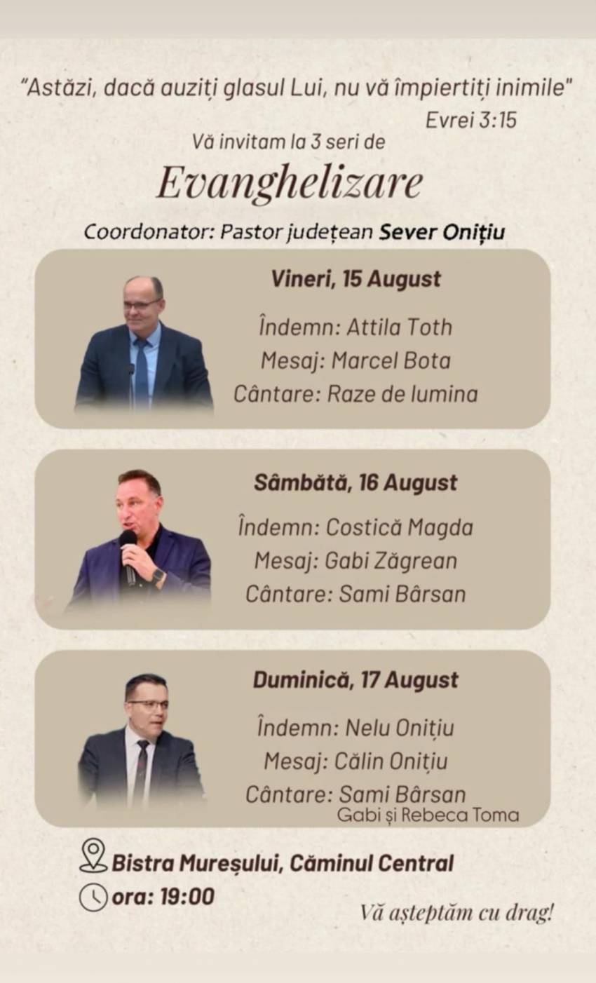 Seri de evanghelizare la Căminul Central din Bistra Mureşului