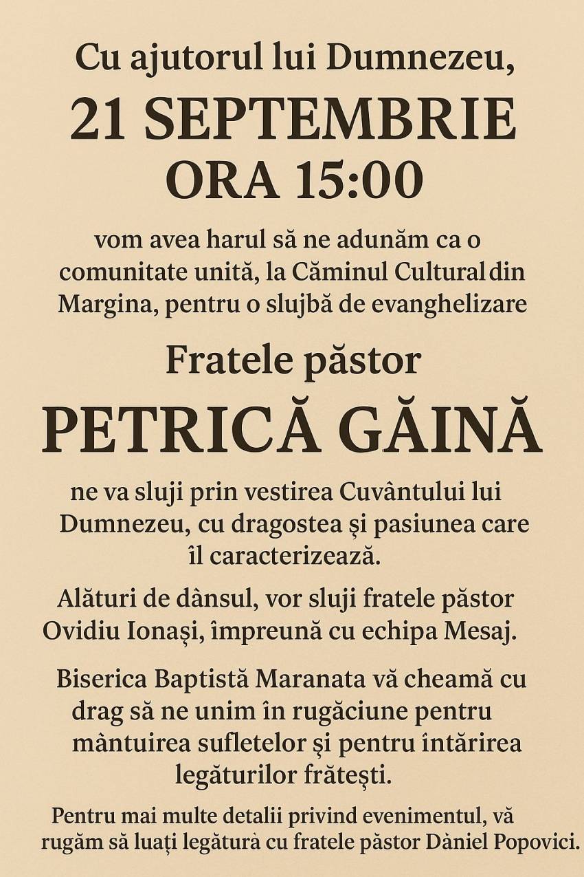 Evanghelizare cu Petrică Găină la Căminul Cultural Margina