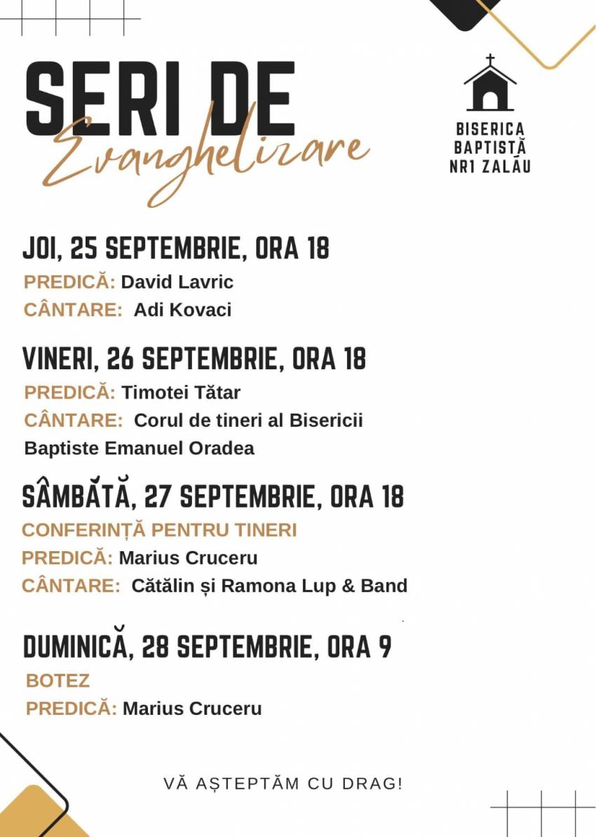 Seri de evanghelizare la Biserica Baptistă Nr. 1 Zalău 