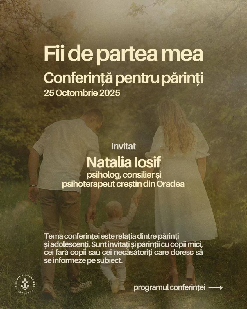 Conferință pentru părinți la Biserica Speranța Timișoara