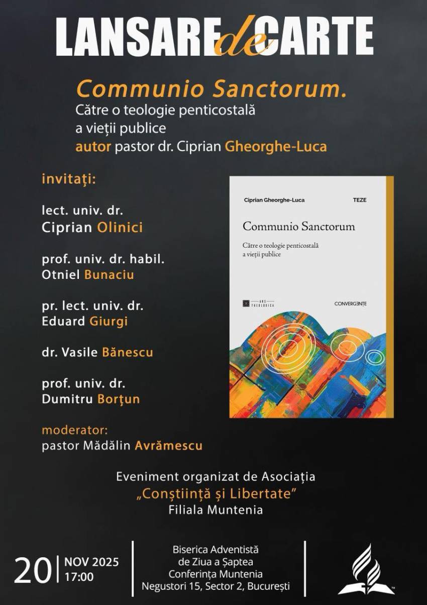 Lansarea cărții “Communio Sanctorum. Către o teologie penticostală a vieții publice”
