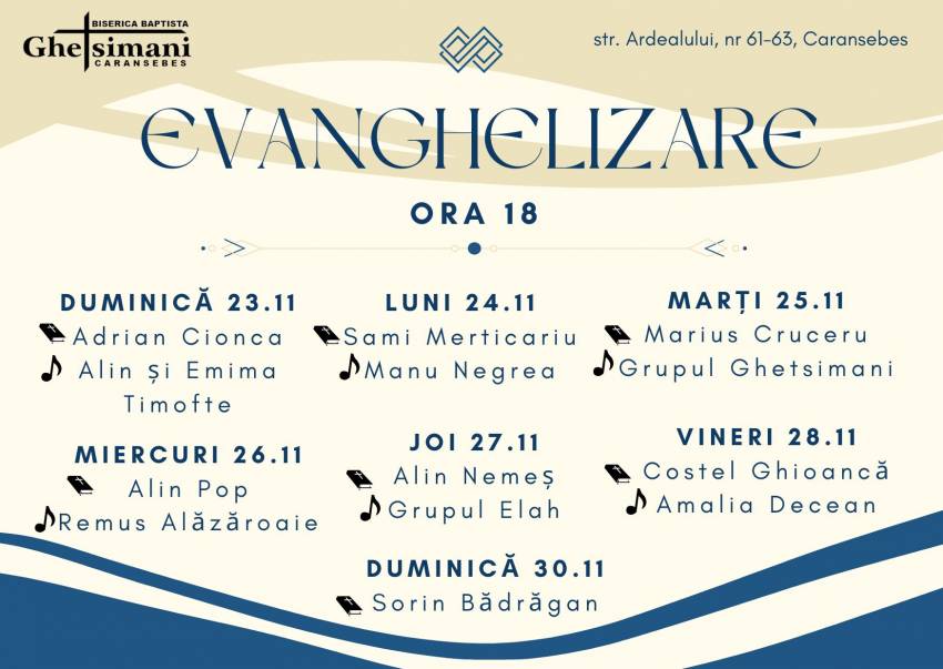 Seri de evanghelizare la Biserica Ghetsimani Caransebeș