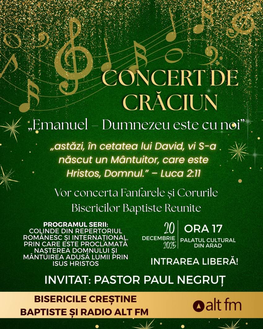 Concertul de Crăciun „Emanuel – Dumnezeu este cu noi” la Palatul Cultural Arad