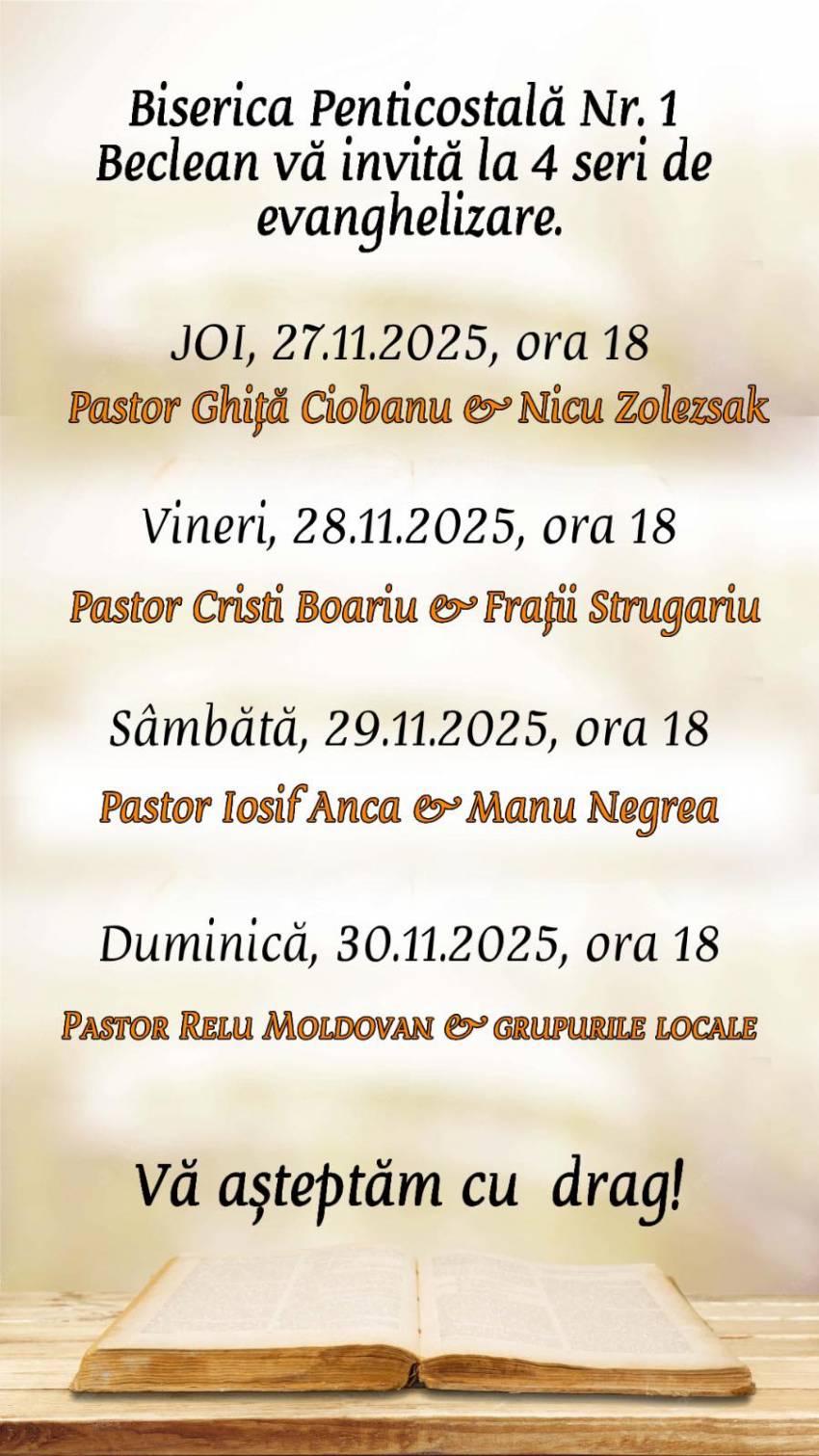 Seri de evanghelizare la Biserica Penticostală Nr.1 Beclean