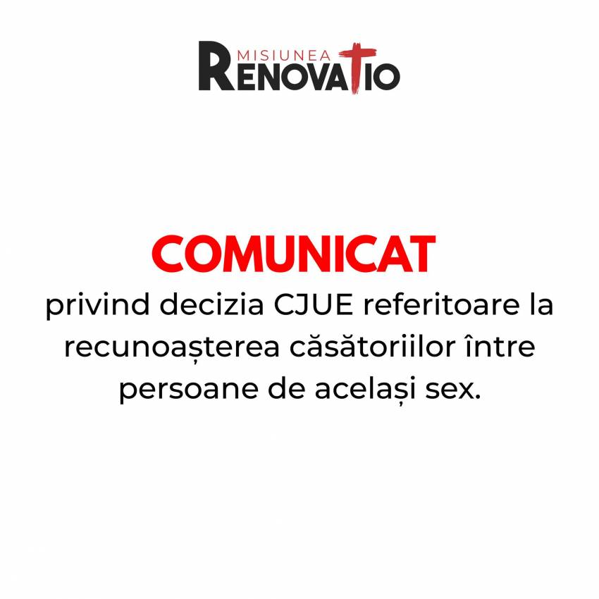Asociația Creștină Renovatio ◉ COMUNICAT