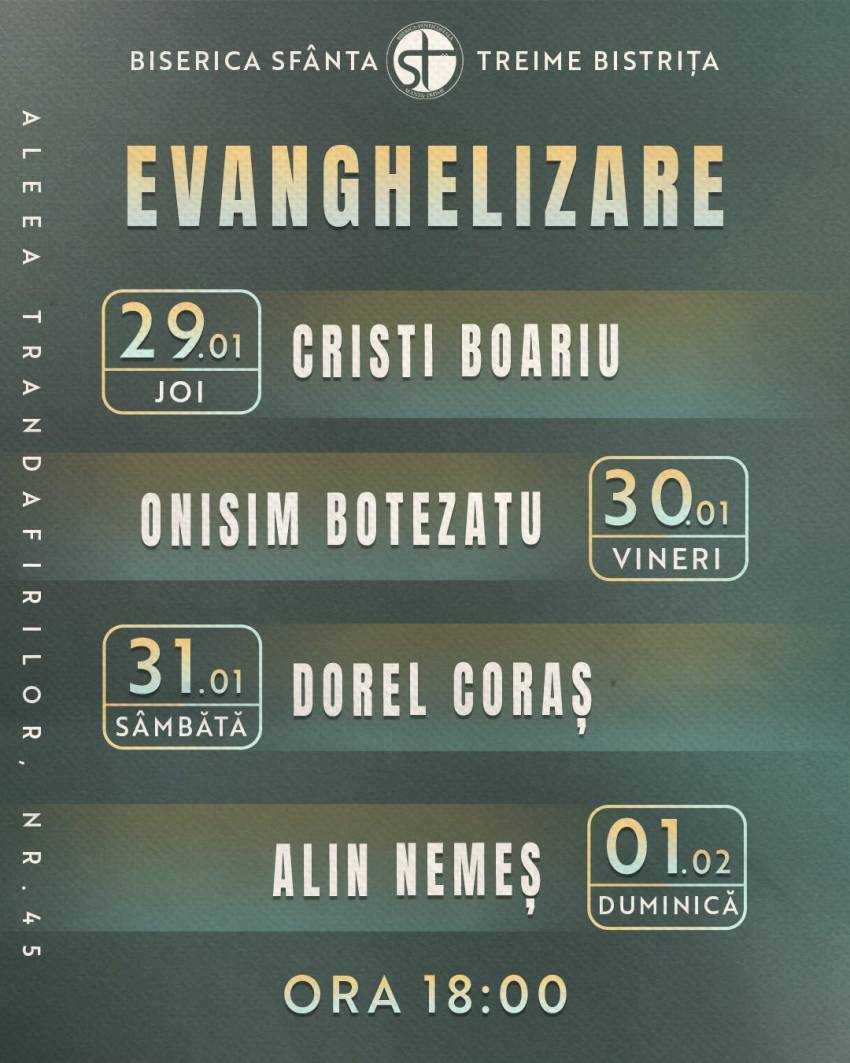 Seri de evanghelizare la Biserica Sfânta Treime Bistrița