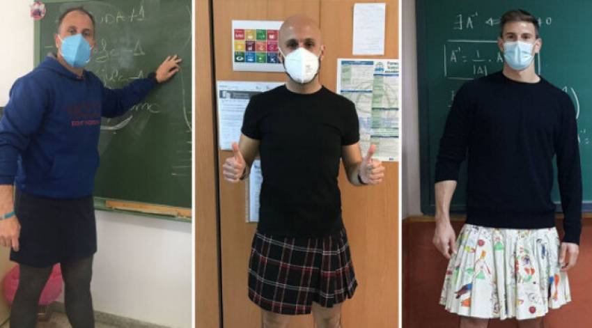 O lume tot mai nebună: Profesori îmbrăcaţi cu fuste la școală...