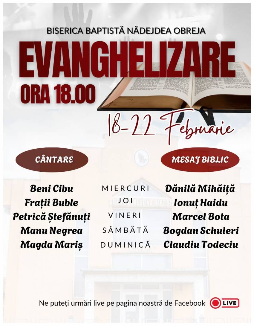 Seri de evanghelizare la Biserica Nădejdea Obreja