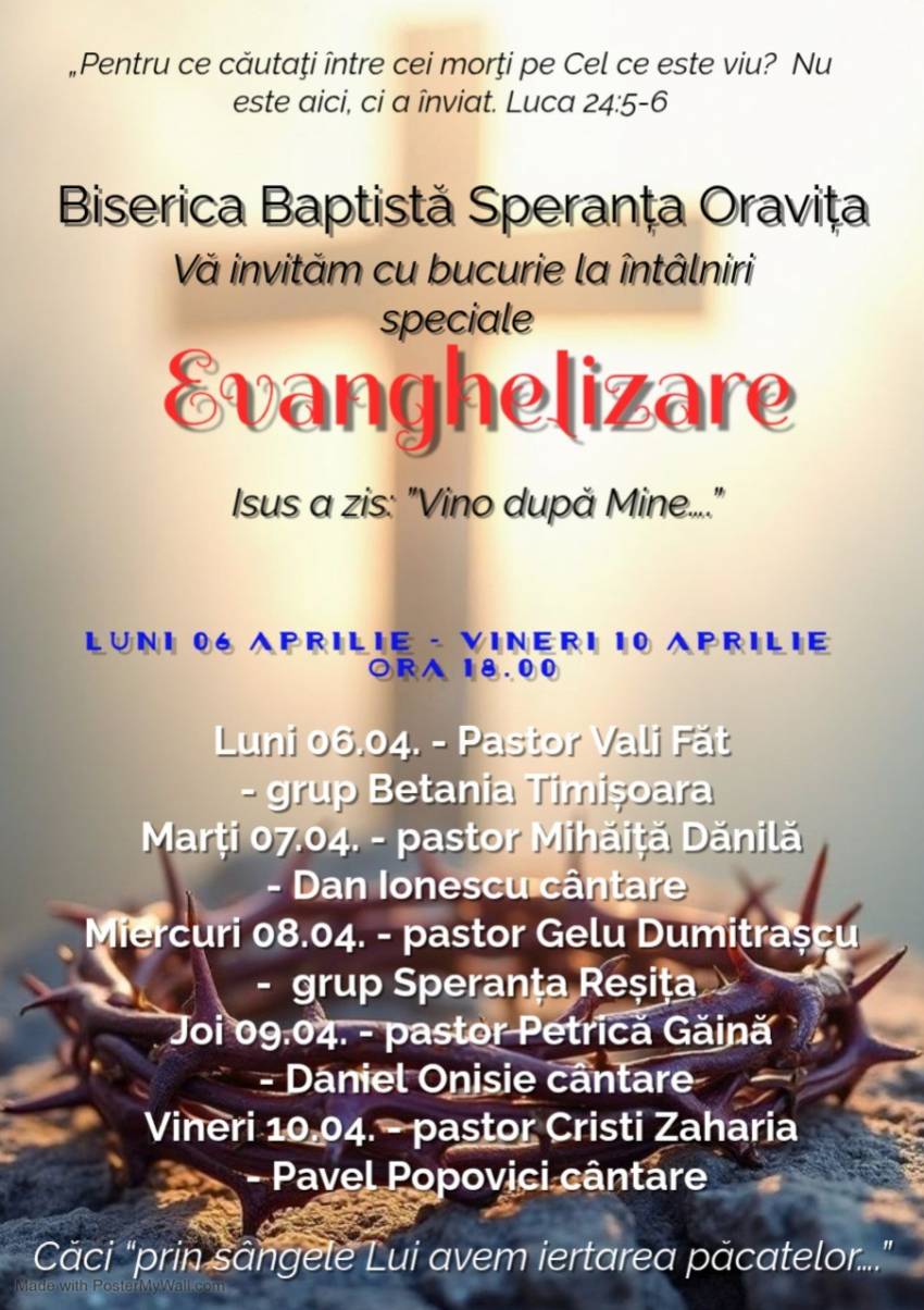 Seri de evanghelizare la Biserica Speranța Oravița
