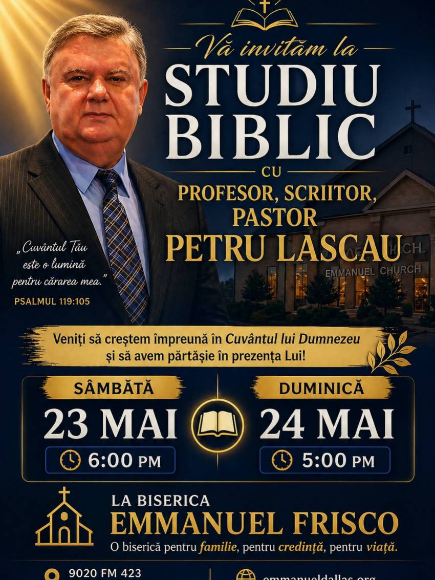 Studiu biblic cu Petru Lascău la Biserica Emmanuel Frisco