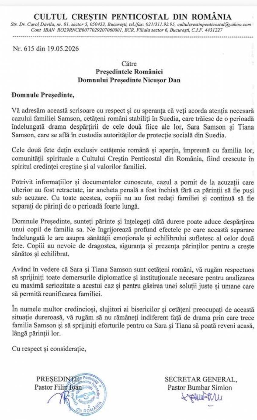 Demers al Cultului Creștin Penticostal pentru sprijinirea familiei Samson