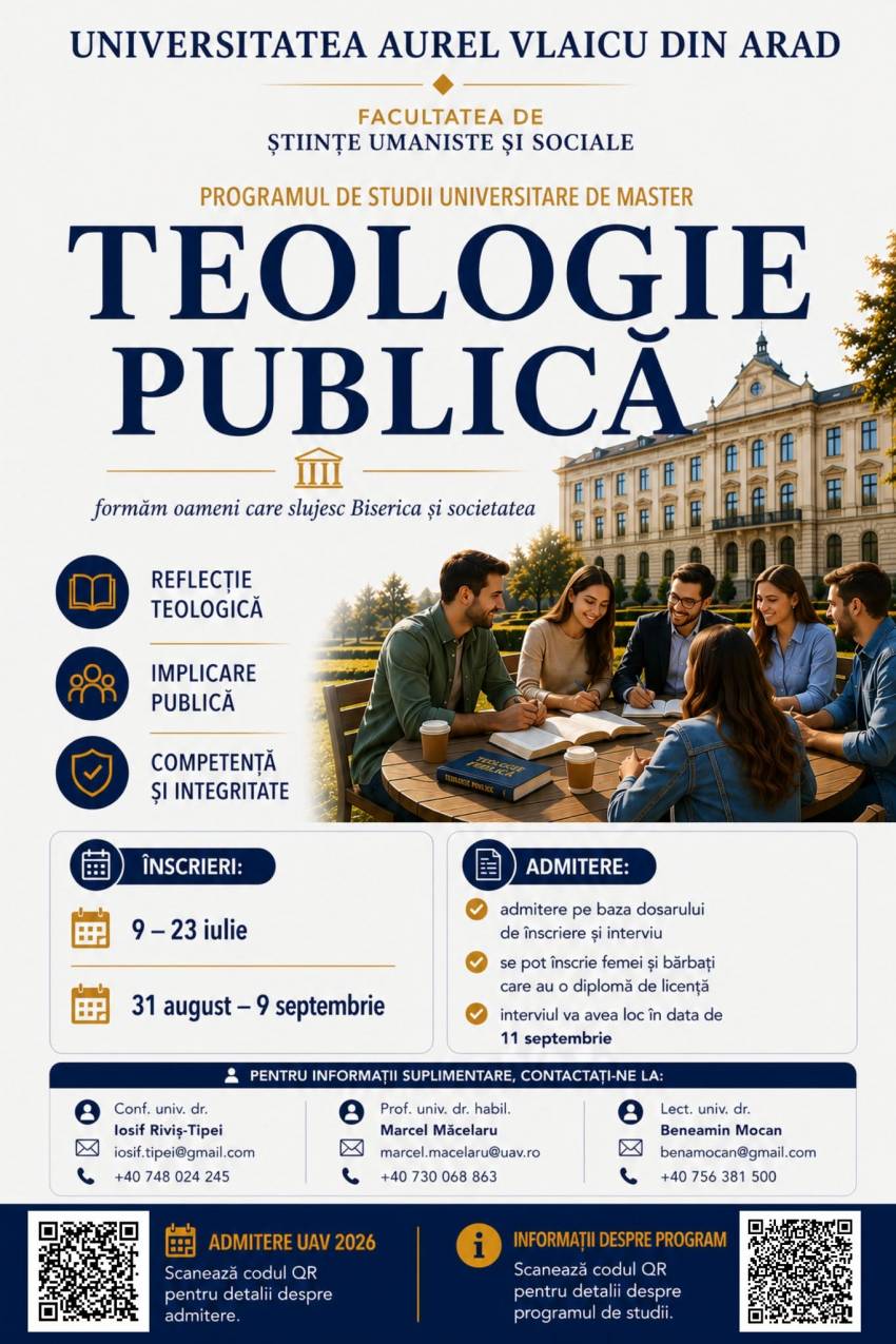Program de master Teologia Publică la Universitatea „Aurel Vlaicu” Arad