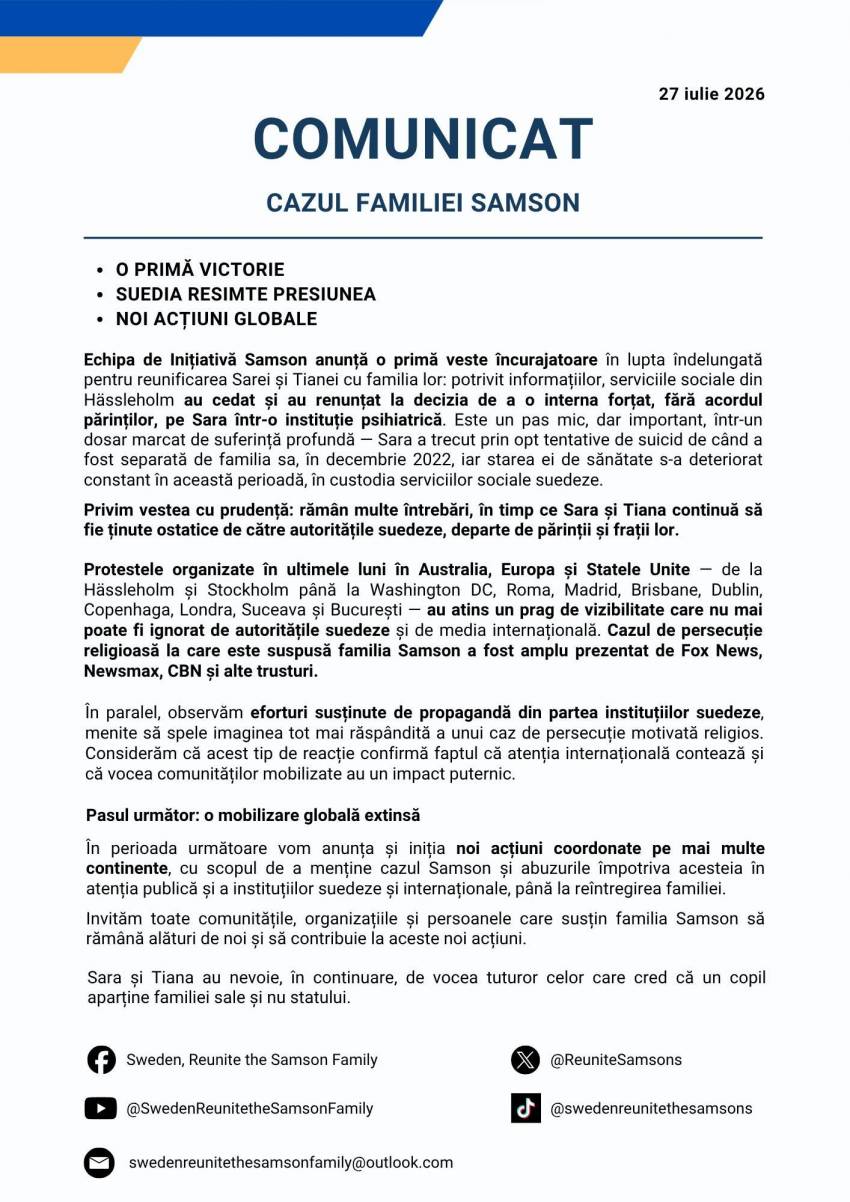 Comunicat oficial | Cazul Samson