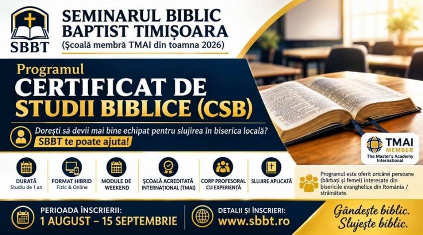 Înscrieri la Seminarul Biblic Baptist Timișoara
