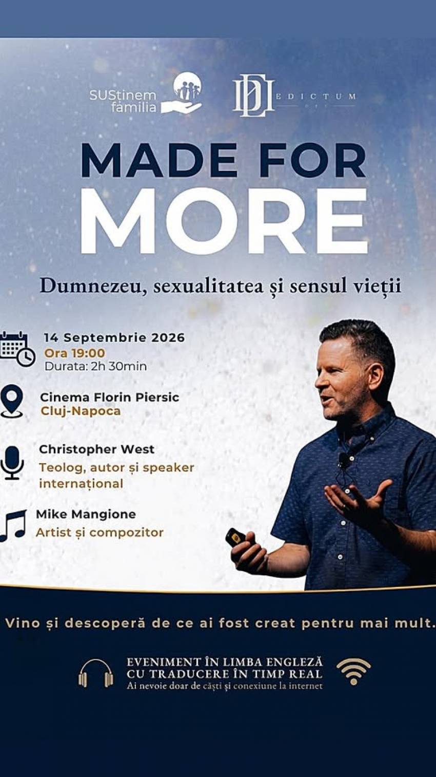 Conferință pentru familii cu Christopher West la Cinema „Florin Piersic” Cluj-Napoca