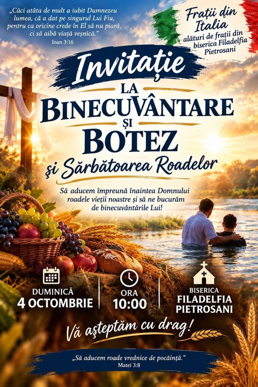 Botez la Biserica Filadelfia Pietroșani