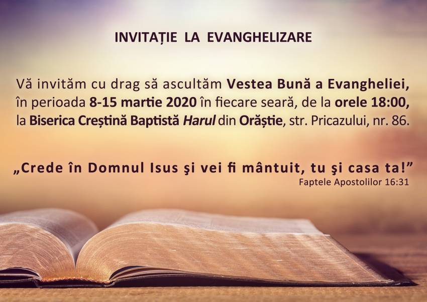 Seri de evanghelizare la Biserica Harul Orăștie